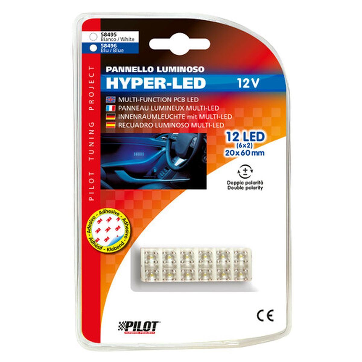 Hyper-Led - Pannello 12 Led - 20x60 mm - 12V - D/Blister - Bianco