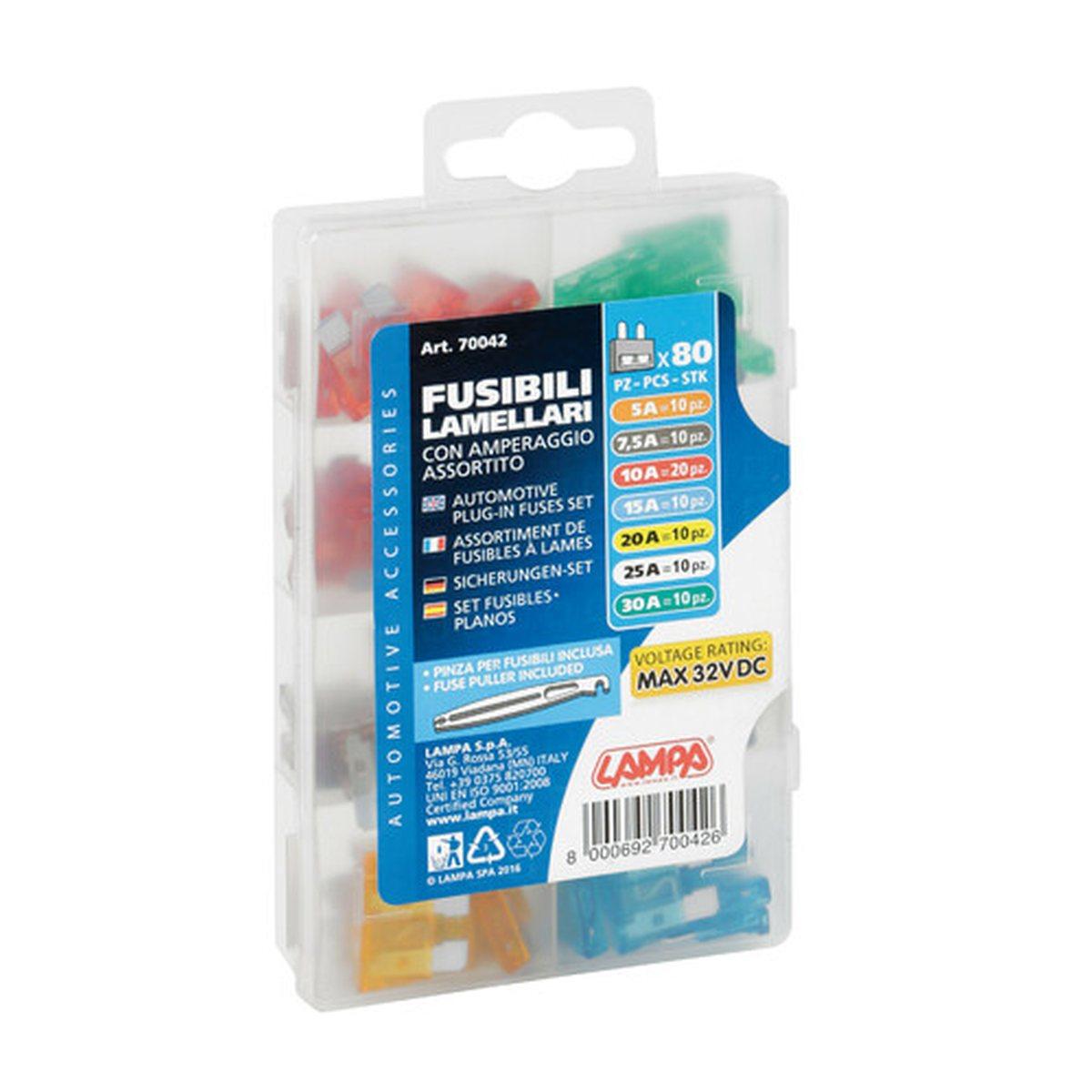 Set 80 fusibili lamellari assortiti, 12/32V